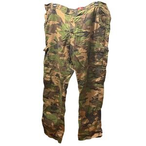 PJ Mark Mens Woodland Camo Cargo Pants 42x34 Green Brown Cotton Utility Trousers